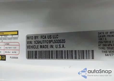 2023 Jeep Gladiator Overland из США, поврежденный, VIN 1C6HJTFG9PL533535